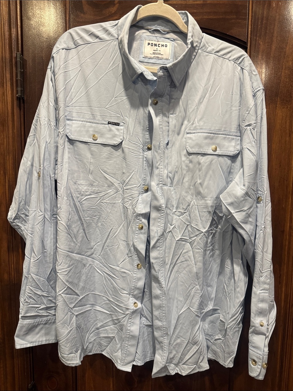 Poncho Men's Light Blue Casual Button-Down Shirt